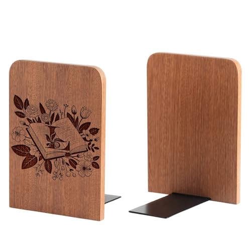 Wood Bookends, Book Ends for Shelves with Decorative Alphabet A and Z Design - Heavy Duty Iron & Ebony Wood Book Ends for Shelves Bookcase Desk - 1 Pair - L - color: L