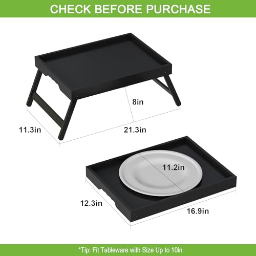 Youpehom Bed Tray Table with Folding Legs,Bamboo Breakfast in Bed for Kitchen Serving Tray,Sofa,Used As Laptop Desk Snack Breakfast Tray (Black, Large) - color: Black, size: Large