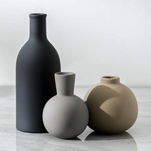 Ceramic Vase Set of 3, Flower Decorative Vases Home Decor Boho Neutral Modern Pottery Pampas Vases for Centerpiece Bouquet Table Mantel Entryway Bookshelf Living Room Bedroom Bathroom Kitchen - color: Multicolor-3k