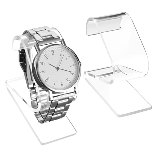 Prasacco Clear Watch Display Stand, 2Pcs Single Watch Holder Organizer Acrylic Watches Holders Display Rack Jewelry Holders Stand for Bracelet Jewelry Storage