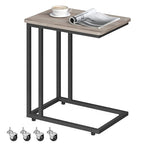 VASAGLE End Table, C Shaped TV Tray with Metal Frame Rolling Casters, Industrial Side Table for Living Room Bedroom, 19.7 x 13.8 x 23.6 Inches, Greige and Black - color: Greige + Black