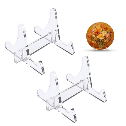 2-Pack Clear Acrylic Display Stands, 2.36-Inch Small Plate Stand for Picture Frames, Plates, Game Cards, Books, Collectibles, and More - size: 2.36IN-2 Pack