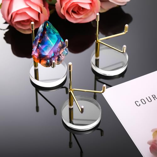 Suzile 4 Pcs Adjustable Metal Arm Display Stand Easel with Acrylic Base Rock Display Easel Holder Acrylic Crystal Clear Plate Stand for Geodes Mineral Agate(Gold,2 x 2 x 3.5 Inch) - color: Gold, size: 2 x 2 x 3.5 Inch