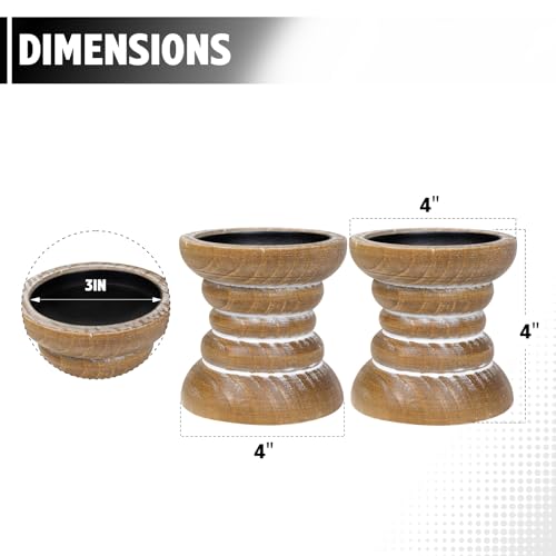Candle Holder for Pillar Candle Set of 2, Farmhouse Wood Candle Holder, Rustic Wooden Candle Stand, Vintage Small Wooden Candlestick Holders for Living Room, Table Centerpiece, Brown - color: Washedbrown, size: Set of 2