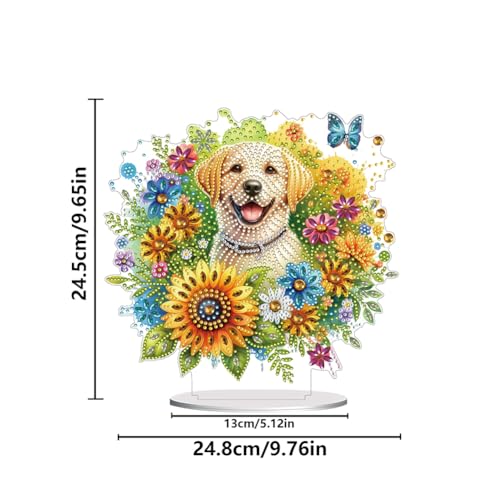 5D Tabletop Diamond Art Painting Kit Ornament, Stand Up Special Shaped Crystal Diamond Art Desktop Kits for Adults Craft Gift - Flower Puppy (Yellow) - color: Flower Puppy (Yellow)
