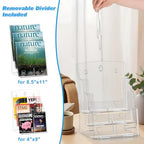 xydstay Acrylic Brochure Holder 8.5x11 Inches, 3 Tier Clear Display Stand Slant Back Design, Plastic Table Stand Sign Holder with Divider Wall Mount xydstay Acrylic Brochure Holder 8.5x11 Inches, 3 Tier Clear Display Stand Slant Back Design, Plastic Table