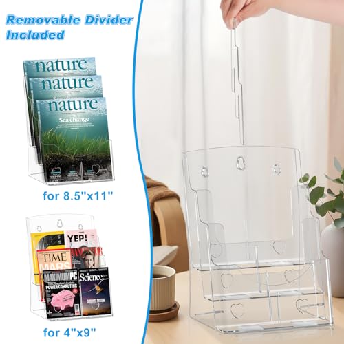 xydstay Acrylic Brochure Holder 8.5x11 Inches, 3 Tier Clear Display Stand Slant Back Design, Plastic Table Stand Sign Holder with Divider Wall Mount xydstay Acrylic Brochure Holder 8.5x11 Inches, 3 Tier Clear Display Stand Slant Back Design, Plastic Table