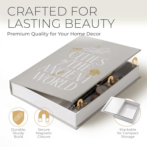 Decorative Books for Home Decor – Beige & Grey Linen Faux Books for Decoration: Aesthetic Fake Book Shelf, Living Room, Mantle, Entryway & Coffee Table Decor – Stack Faux Book Storage Box, Set of 2