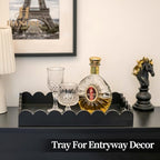 Hanobe Decorative Tray for Coffee Table: Serving Tray Decor with Scalloped Edge - Black Entryway Decor for Living Room Kitchen Counter