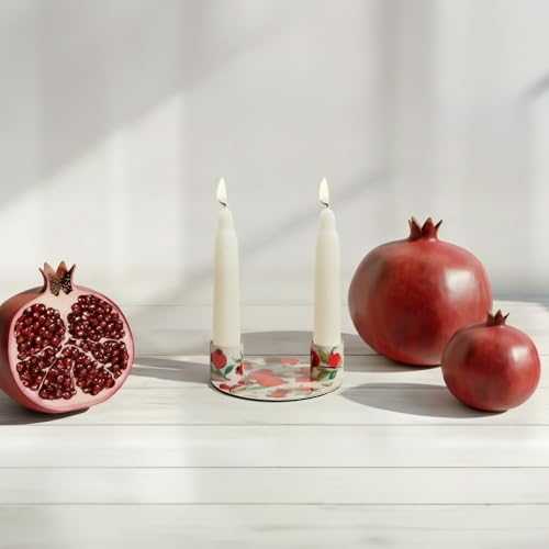 Yair Emanuel Flat Plate Candle Holders for Shabbat 4 Inch Vibrant Pattern Design Modern Judaica Gift (CSE-1 Pomegranates) - color: Cse-1 Pomegranates