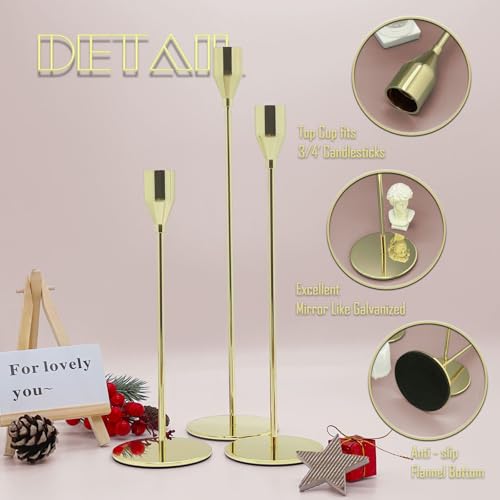 6Pcs Lemon Gold Candlestick Holders Set Fit 3/4" Tall Taper Candle Home Decorative Table Centerpieces for Family Dinning, Party Decoration - color: Lemon Gold, size: 6 set