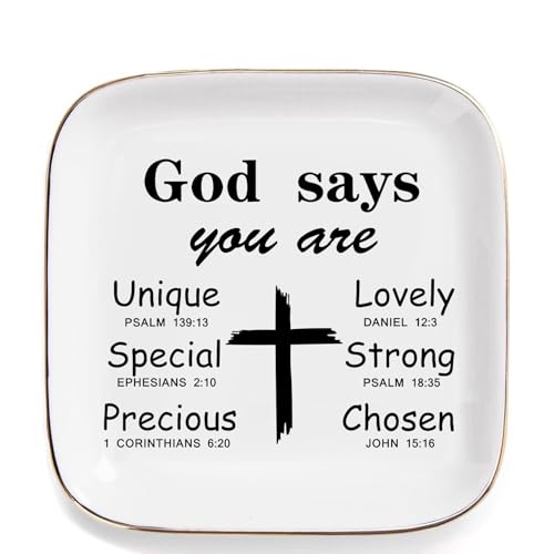 Christian Gifts for Women Birthday, Inspirational Gifts for Women Friends, Religious Spiritual Gifts for Her Mom Girl Female Coworker Sister Christian Trinket Dish Tray Jewelry Plate - style: Religious Gifts - God Says