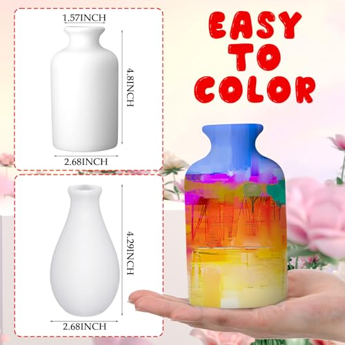 Singhoow 4 Set Mother's Day Paint Your Own Porcelain Paint Vase Art Project White Ceramic Painting Kit for Adults Porcelain Vase Decorating Kit Holiday Supplies DIY(Charming) - color: white