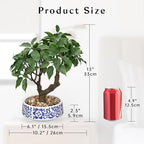 Artificial Bonsai Tree, Small Ficus Bonsai Trees 13" Indoor Bonsais Tree Fake Potted Plant Decorative Fake Desk Plant Decor with Ceramic Pot for Home Office Living Room Bedroom Bathroom Table Shelf - style: French
