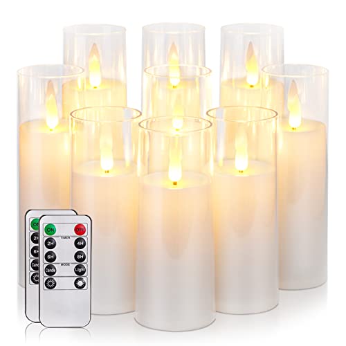 Homemory Pure White Acrylic Flameless Candles, LED Candles, Battery Operated Candles with Remote Control and Timer, Fake Electric Candle, Wedding, Home Decor, Set of 9 - color: Pure White