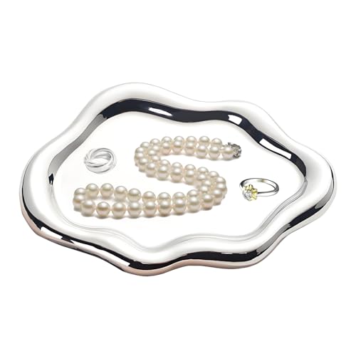 Ceramic Jewellery Dish Trinket Dish Jewelry Tray Cloud Shape Perfume Tray Rings/Earrings/Bracelets/Watch/Keys Tray for Valentine's Day//Mother's Day/Birthday Gift (Silver) - color: Silver