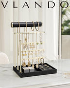 VLANDO Jewelry Stand Organizer with Ring Holder, Jewelry Holder Organizer with Tray, Necklace Holder Bracket Holder Earring Holder - Black - color: Black