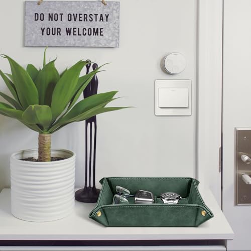 SITHON Valet Tray Desktop Storage Organizer – Premium PU Leather Catchall Bedside Vanity Tray Nightstand Caddy Holder for Keys, Phone, Wallet, Coin, Valentine's Day Gift, Dark Green - color: Dark Green