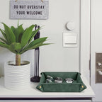 SITHON Valet Tray Desktop Storage Organizer – Premium PU Leather Catchall Bedside Vanity Tray Nightstand Caddy Holder for Keys, Phone, Wallet, Coin, Valentine's Day Gift, Dark Green - color: Dark Green