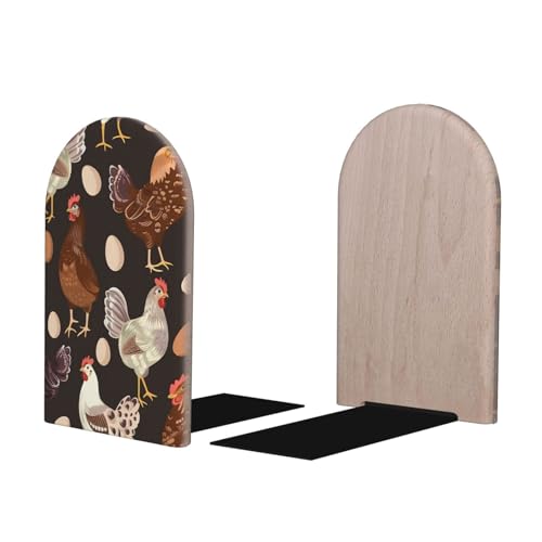 Decorative Bookends 2 Pcs Chicken Hen Animal Egg Wood Bookends for Shelves Heavy Books Kids Non-Skid Book Ends Stoppers for Office Desk Kitchen School - color: Chicken Hen Animal Egg