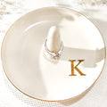Ceramic Initials Jewelry Tray Ring Dish With Personalized K-Monogrammed Engagement Wedding Gifts, for Birthday Mother's Day for Women, Ceramic White 4.7" x2.4" - style: K