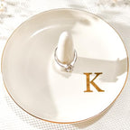 Ceramic Initials Jewelry Tray Ring Dish With Personalized K-Monogrammed Engagement Wedding Gifts, for Birthday Mother's Day for Women, Ceramic White 4.7" x2.4" - style: K