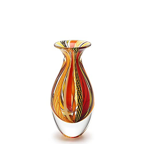 Ca D Oro Small Glass Vase Boho with Red/Yellow Canes Hand Blown Murano-Style Art Glass - Model Nº 2 - color: Small Red Model 2