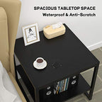 Homieasy End Table, 20 Inch Square End Table, Mini Fridge Stand with 2-Tier Storage Shelves, Industrial Wood Side Table Small Table Stand for Living Room, Bedroom, Office, Black - color: Black