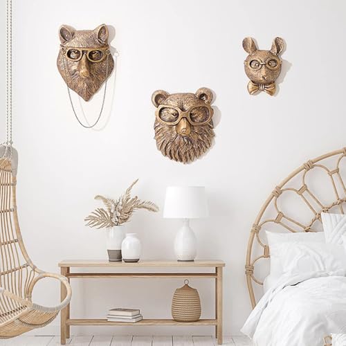 Joogour Head Wall Mount Decor,Resin Animal Sculptures，Art Deco Wall Hanging Decoration for Living Room Bedroom Officeroom Gift (Fox)