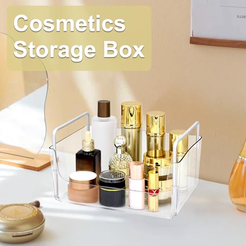 Clear Makeup Organizer Tray with Handles Bathroom & Vanity Storage for Cosmetics, Skincare - Countertop Organizer Kitchen Cabinet Storage Tray