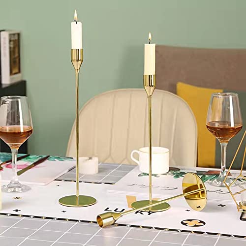 Gold Taper Candle Holders, Set of 6 Gold Candlestick Holders Taper Candle Holders fits 3/4" Thick Pillar Candle Led Modern Metal Candles, Elegant Stands Decorative Table Candle Holder - color: Gold