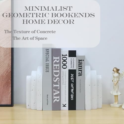 Decorative Book Ends for Shelves - Boho Aesthetic Bookends Decor - Heavy Duty Travertine Book Stopper Holder for Home Office Desk Coffee Table, Gifts for Book Lovers (White) - color: White