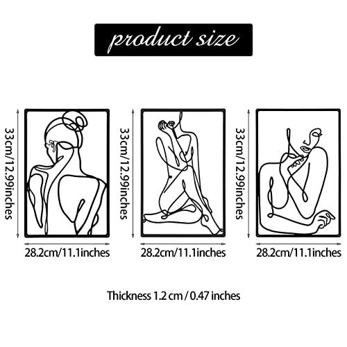 CHENGU 3 Pieces Metal Minimalist Abstract Woman Wall Art Line Drawing Wall Art Decor Single Line Female Home Hanging for Kitchen Bathroom Living Room - style: Vibrant Style
