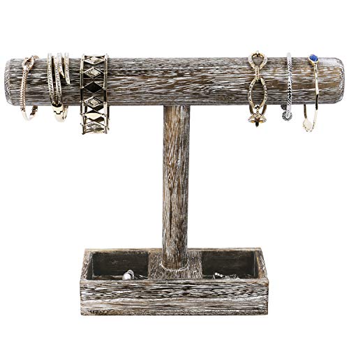 MOOCA Bracelet Bangle Holder, Table Top Necklace Wooden Jewelry Display Stand Storage Tray for Home Organization, 11 3/4" W x 2 3/4" D x 9 3/4" H, Coffee - color: 6) Coffee, w/Tray-1pc