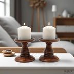 Hosley Set of 2 Brown Wood Pillar Candle Holders 5 Inch High Ideal Gift for Weddings Bridal Party Spa Reiki Meditation Votive LED Pillar Candle Gardens - color: Brown 3
