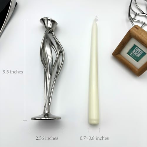 Artistic Cast Stainless Steel Taper Candle Holder - 9.5 Inch Modern Sculpture Design, Hand-Polished Wedding & Dining Table Centerpiece - 1-Piece Indoor/Outdoor Decor (Luxury Gift)
