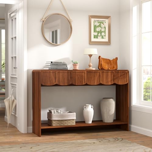 ORRD Console Table with Drawers, Mid-Century 43 Inches Narrow Entryway Tables with Open Storage Shelves, Hallway Accent Tables Behind Couch Table for Living Room - Walnut - color: Walnut