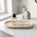 Natural Italian Travertine Tray Oval Decorative Marble Vanity Tray for Bathroom Countertop Hand-Polished Organizer for Kitchen Soap Jewelry Coffee Table Beige (11.8X5.9 Inch)