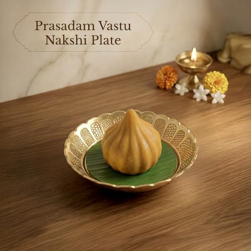 Shubhkart Solid Brass Decorative Nakshi Plate Set for Puja, Decoration & Diwali Gifting (Medium 9.5 cm, Pack of 3, Solid Brass) - size: Medium (Pack of 3)