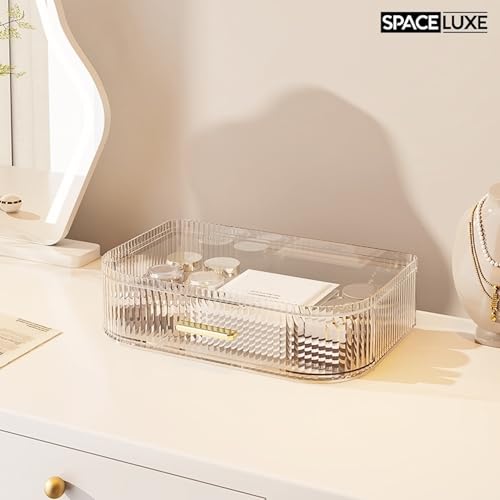 Makeup Organizer with Drawers and 360° Rotating Brush Holder, Large Capacity Cosmetic Storage for Vanity, Skincare, Perfume, Hair Accessories, Lipstick & Jewelry (Clear, 2-layer) - color: Clear, size: 2-layer