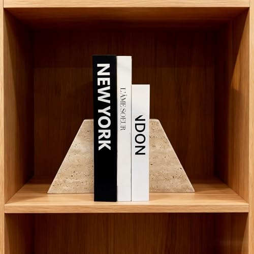 1 Piece Modern Travertine Bookend, Trapezoidal Design, Natural Stone Book Holders for Desk and Shelf (Trapezoidal - 1 piece) - color: Trapezoidal - 1 Piece