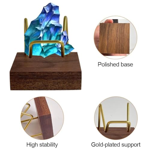 Adjustable Brass Crystal Display Stand with Walnut Base Mineral Specimens Display Stand Rock Display Easel Metal Display Holder for Stones Geodes Fossils Spheres Agate Slices L/Tripod