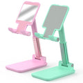 Cell Phone Stand, Adjustable Angle and Height Cell Phone Holder for Desk, Foldable and Portable, Anti-Slip Silicone Pad, Compatible with All Mobile Phones and 4-8 Inch Devices (Pink&Green) - color: Pink&Green