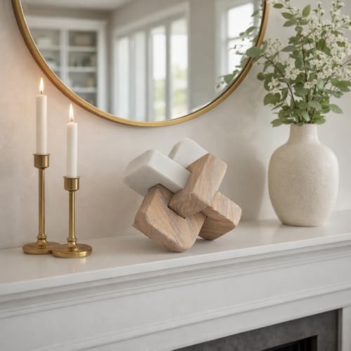 Elegant Knot Sculpture Home Decor for Living Room and Bathroom - Modern Figurine Ornaments for Office, Shelf or Coffee Table - Marble Decorative Object for Room Decor Accent - 6", Ivory & Brown - size: 6"