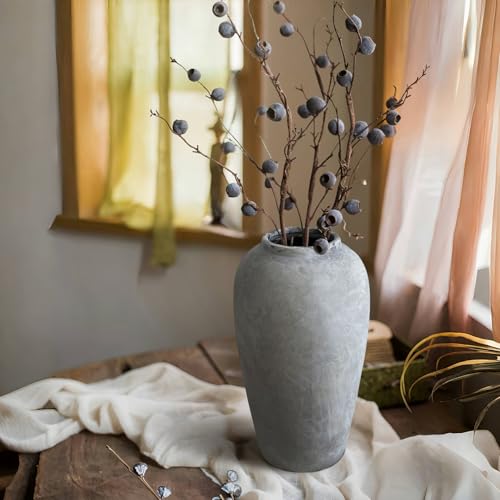 12 Inch Ceramic Rustic Vase, White Grey Farmhouse Flower Vases for Centerpieces & Home Decor, Handmade Pottery Vase for Living Room, Bedroom & Wedding Decor, Vintage Ceramic Vases for Gifts - color: White Gray, size: Small