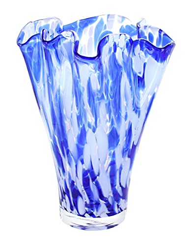 Blue Rose Polish Pottery - Blue Cobalt and Opal Confetti Ribbon Vase - 8.5" Tall - Hand-Blown Polish Glass Vase, Decorative Floral Holder for Home & Table Décor