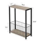 Homleke Narrow Side Table with Magazine Holder, Skinny End Table Perfect for Small Spaces, Space-Saving Design for Living Room, Bedroom, or Office, 7.1" D x 16.9" W x 23.6" H, Greige - color: Greige - Standard