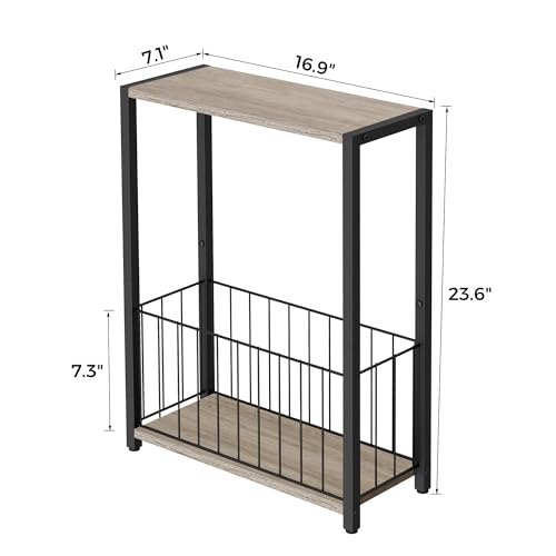 Homleke Narrow Side Table with Magazine Holder, Skinny End Table Perfect for Small Spaces, Space-Saving Design for Living Room, Bedroom, or Office, 7.1" D x 16.9" W x 23.6" H, Greige - color: Greige - Standard