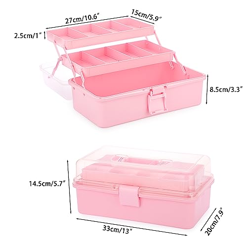 BTSKY 3-Layer Plastic Dividing Storage Box Craft Organizer and Storage with Adjustable Spacers Portable Handled Art Supply Organizer Multipurpose Home Utility Box Organizer (Pink) - color: Pink