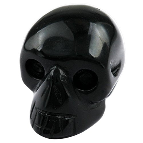 mookaitedecor 1 Inch Black Obsidian Crystal Skull Sculpture Set of 5, Hand Carved Gemstone Statue Figurine Collectible Healing Reiki - color: Black